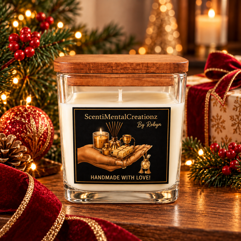 12 oz Holiday Square candle jar with lid
